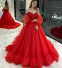 Элегантные красные платья для выпускного вечера, длинные платья с пышными рукавами и открытой спиной, вечерние платья для официальной вечеринки, красивые платья для конкурса, 2022