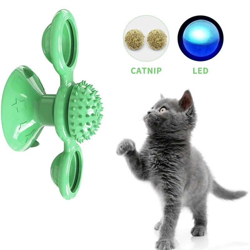 

Cat Windmill Toy Funny Massage Rotatable Cat Toys With Catnip LED Ball Teeth Cleaning Pet Products Interactive Puzzle Toys