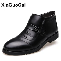 high top winter men shoes with fur genuine leather warm male boots business british cotton plush mans footwear middle aged