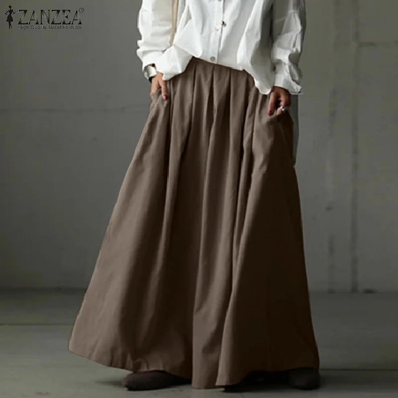 

Plus Size Women's Spring Trousers ZANZEA 2021 Fashion Wide Leg Pants Casual Elastic Waist Long Pantalon Female Solid Turnip 5XL