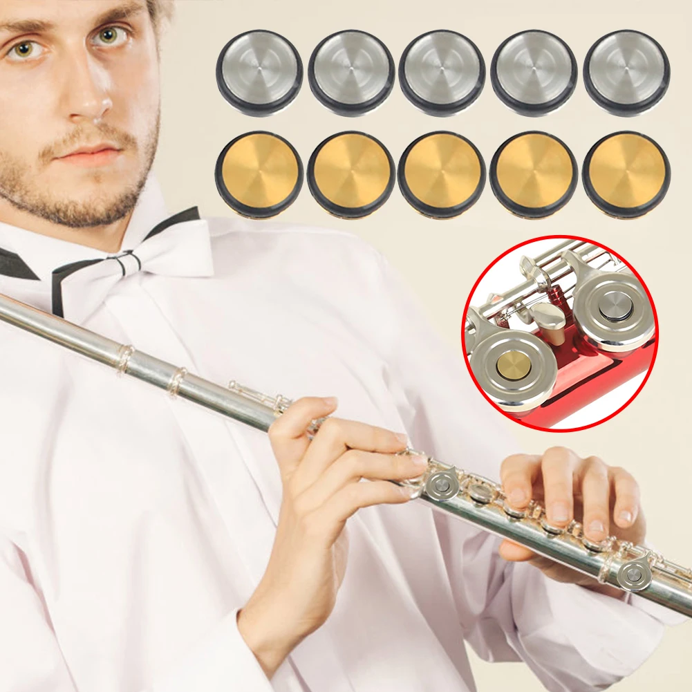 

10pcs Flute Open Hole Plug Metal Silicone Flute Hole Plug Soft Key Cover Set Woodwind Musical Instrument Replacement Parts