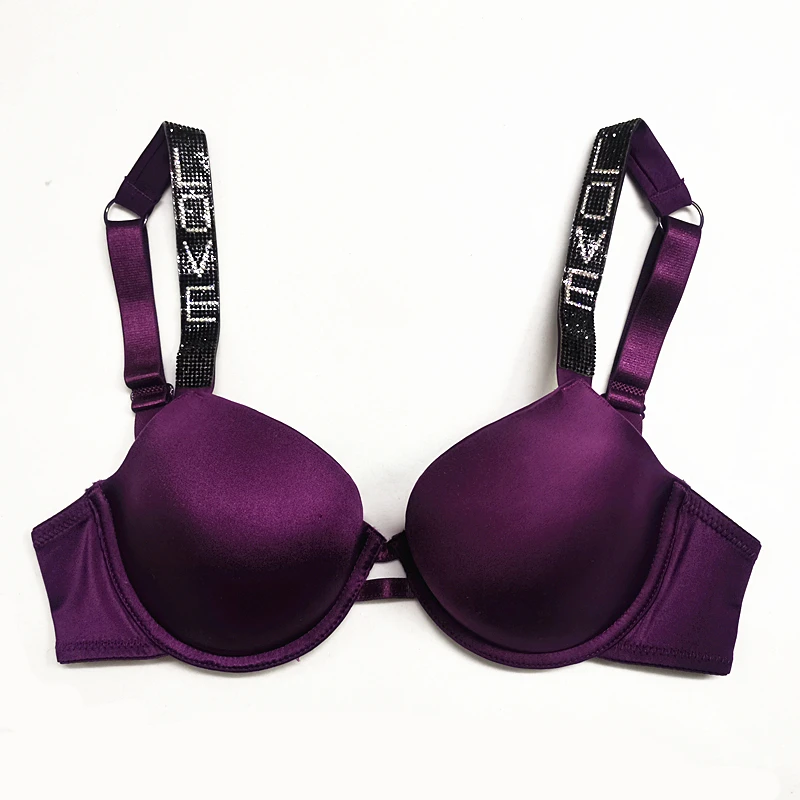 

Women's bra solid color sexy thin U rhinestone letters bra gathered Women's underwear breathable and seamless Women's tube Top