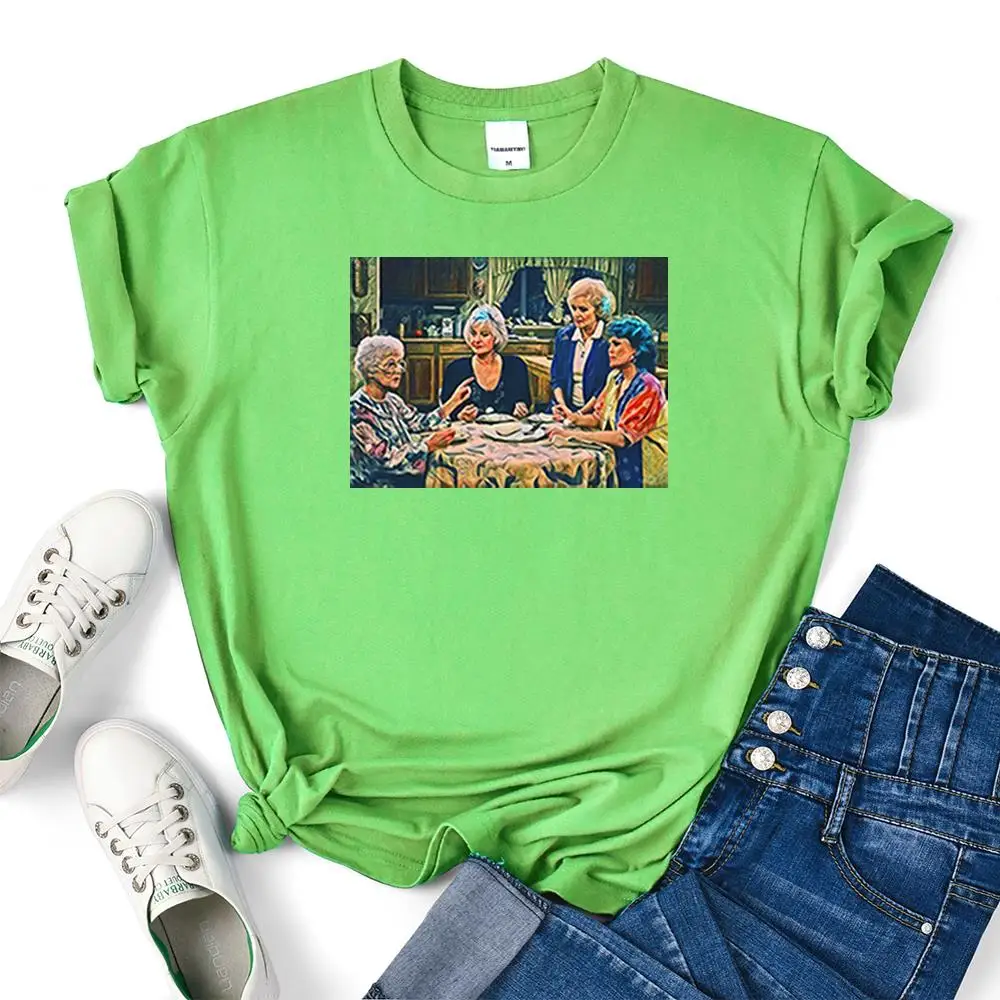 

Golden Ggirls Cartoons Print Female T Shirts Summer Loose Sweat T-Shirts Breathable Loose Clothes Hip Hop Crewneck Tshirt Women