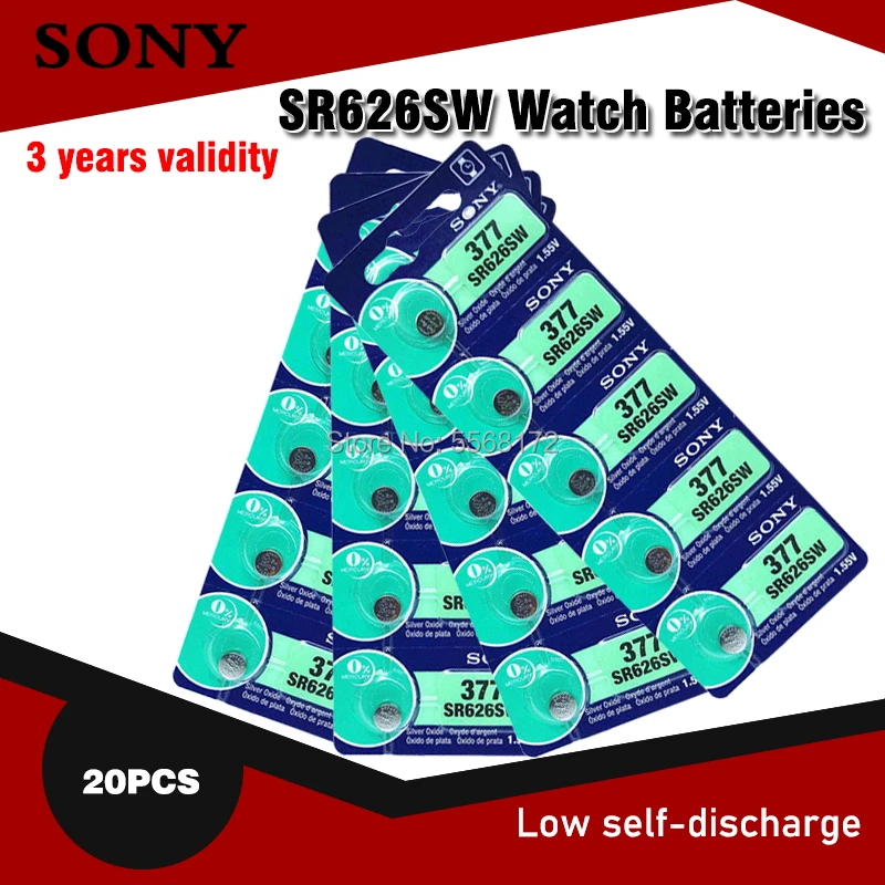 Батарейки для часов SONY AG4 377A 1 55 LR626 SR626SW SR66 LR66 20 шт.|Часовые батарейки| |