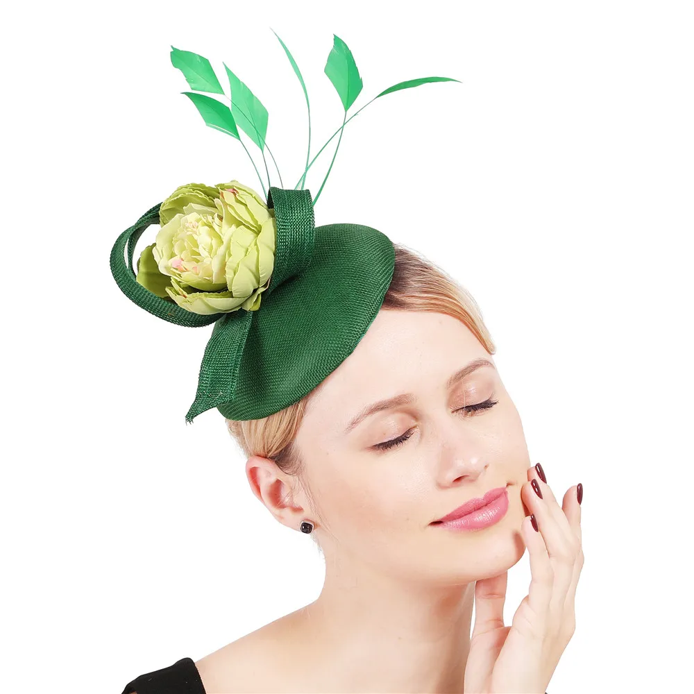 Салатного цвета фетровая шляпка шерстяная шапки заколки перья для волос