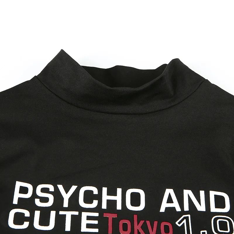 Женская футболка Goth черная облегающая с длинным рукавом и принтом в виде букв В