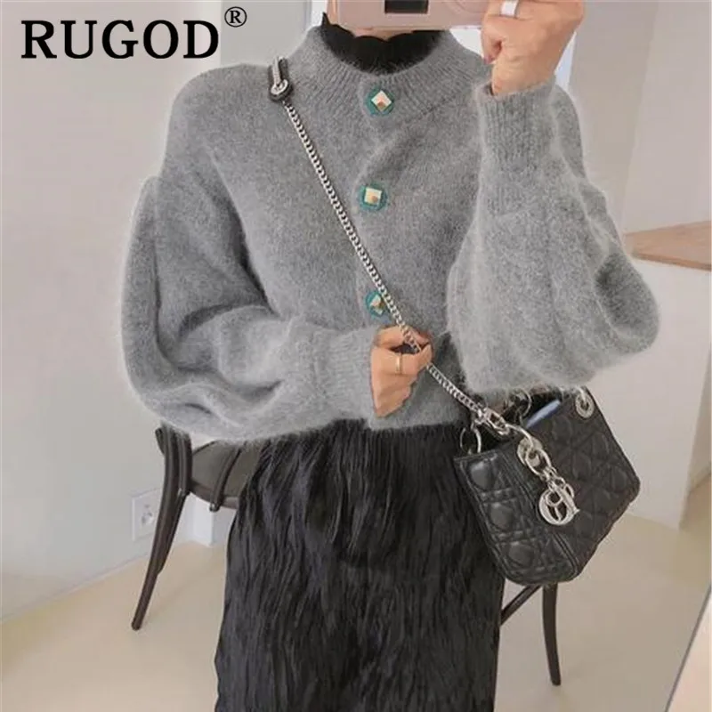 Женский вязаный кардиган RUGOD корейский элегантный теплый однобортный Кардиган с