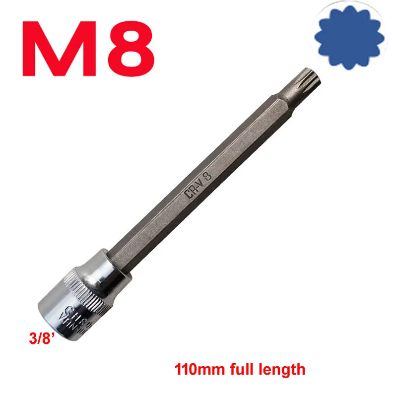 1PCS 3/8 Inch Square Impact Driver Socket Nuts 12 Point Spline Torx Screwdriver bit Wrench Tool 110mm Length M4 M5 M6 M8