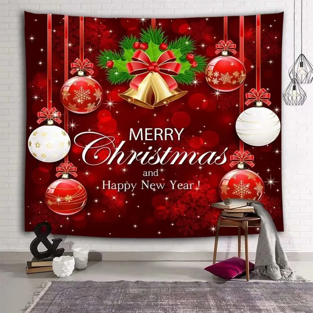 

Aowdoy Christmas Tapestry Wall Hanging Tapestries Xmas Bells Snowflake for Party Living Room Bedroom Dorm Home Decor