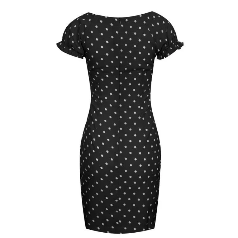

Cute Short Sleeve Ruffles Bowknot Dot Print Bodycon Pencil Dress Women Casual Dresses