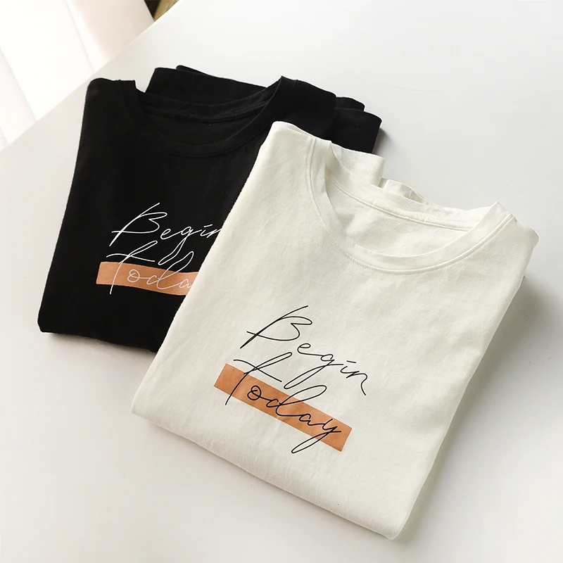 

Женская футболка с буквенным принтом, из 100% хлопка, с круглым вырезом, свободная, повседневная, летняя, 2020