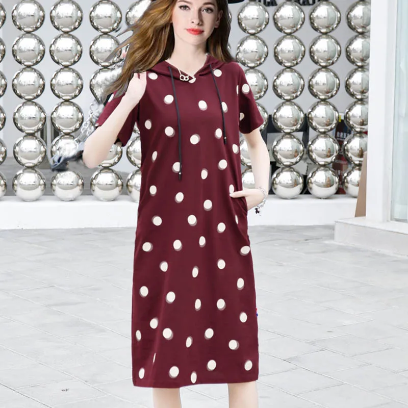 

New Polka Dot Sides split Dress Women Summer Short Sleeve Polo Dress Female Casual De Mujer Femme Robe Straight Dress Festa 4XL
