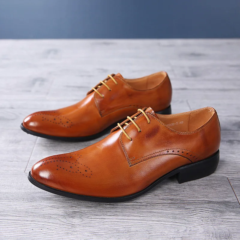 

QYFCIOUFU Fashion Oxford Dress Shoes For Men Black Khaki Wedding Shoe Male Genuine Leather Office Formal Footwear Suits Shoes