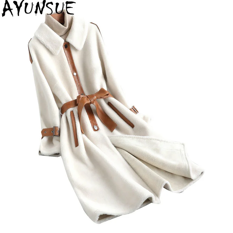 

Высококачественное женское меховое пальто из 100% шерсти модная женская куртка из овечьей кожи с ремнем женская зимняя куртка Ropa LW3282