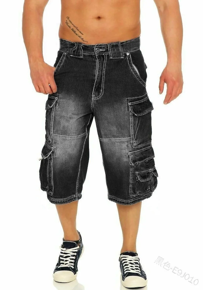 

Mens Jeans Summer Multi-pocket Trend Jeans Shorts Straight Knee Length Denim Pants Spring Plus Size Fashion Jeans for Men