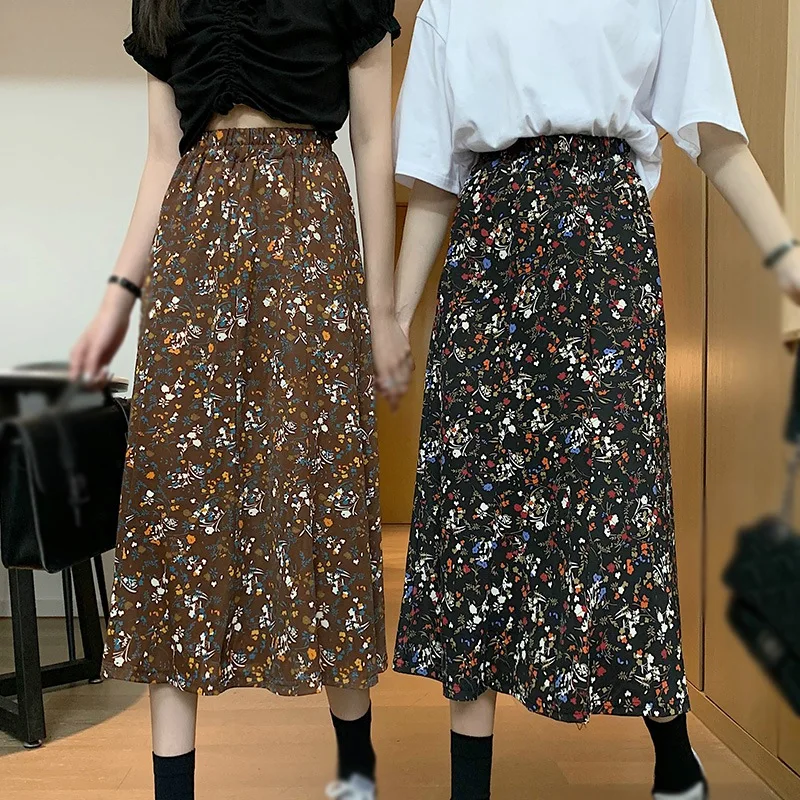 

Fashion Summer Elegant Women Floral Print Skirt Ladies High Waist Chiffon Beach Skirts