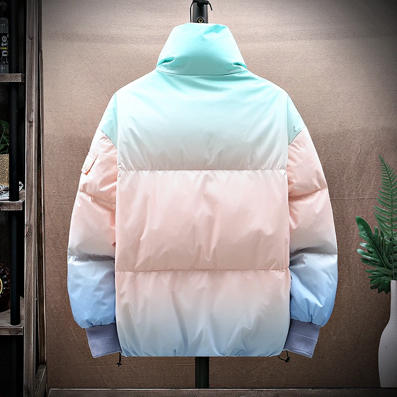 2021 New Gradient Down Cotton-padded Jacket Winter Loose Fashion Brand Couples Jacket Thickened Handsome Casual Coats Men Women