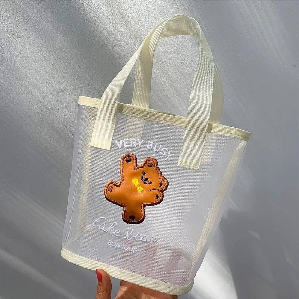 

Bentoy Milkjoy Korea Fashion Bear Flower Handbag Girls Summer Beach Travel Beach Bag Women Daily Shopping Bags Gauze Should Bags