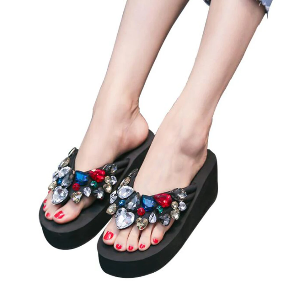 Женские пляжные праздничные сандалии стразы на высоком каблуке 6 см натуральная