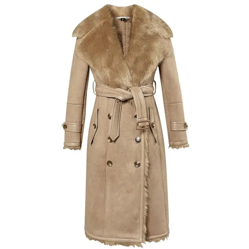 Зимние кожаные куртки из лисьего меха верхняя одежда длинное плотное теплое