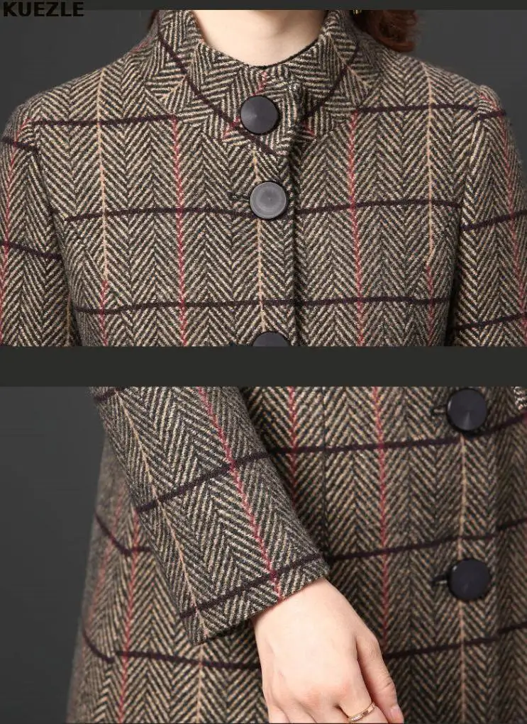 

Autumn new fashion plaid trench coat woman 2020 long lapel single-breasted fleece coat slim and elegant Sashes Maxi Overcoat 3XL