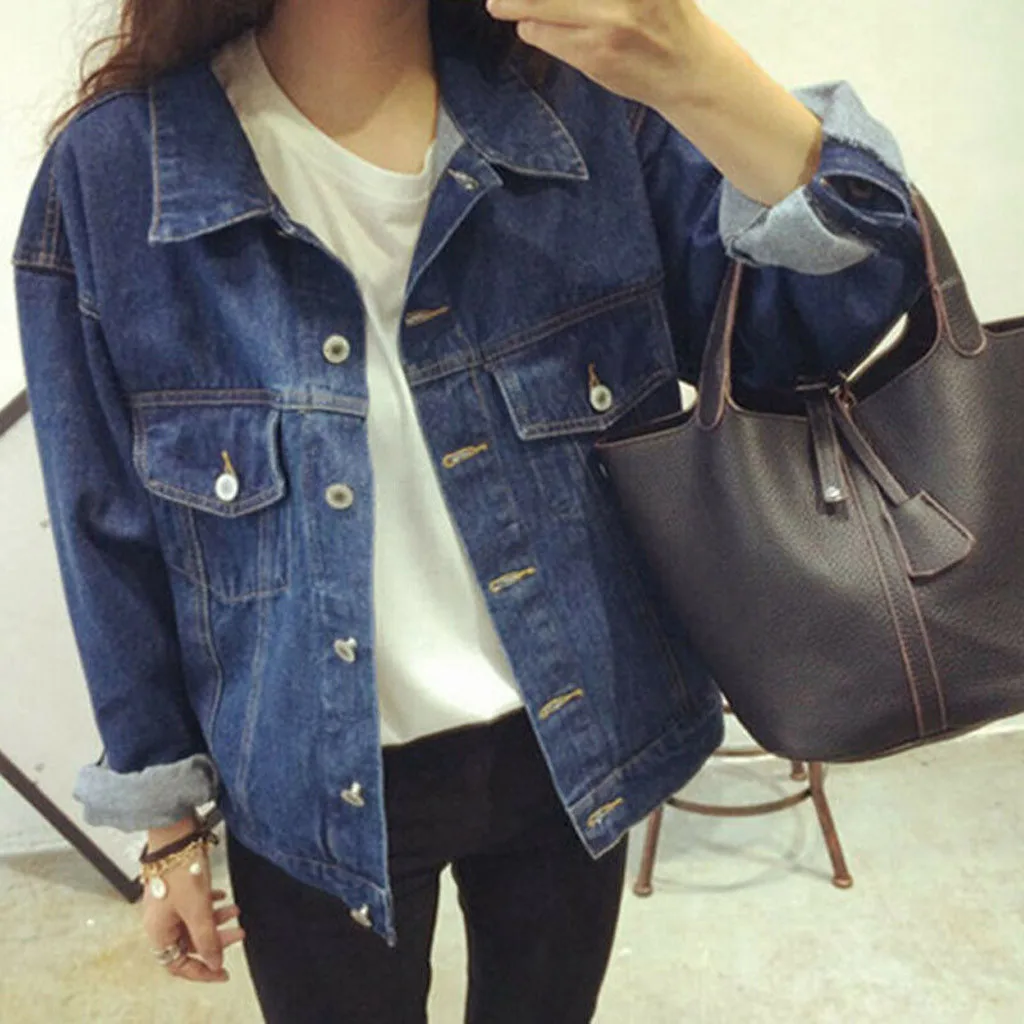 Women Denim Jacket Faded Ripped Fitted Vintage Boyfriend Oversized Casual Autumn Winter Womens Gril Coat A40# | Женская одежда