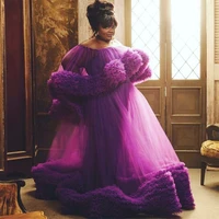 fashion ruffles tulle purple evening dresses puffy prom party african women black girl pregnant gowns vestido