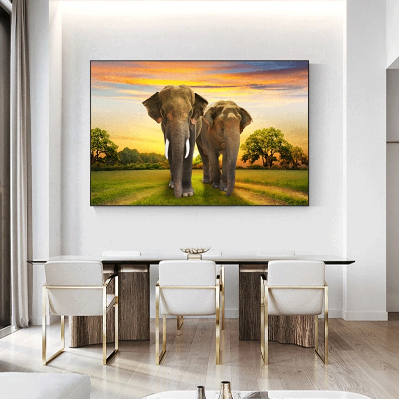 

Abstract Feather Wall Art Canvas Painting Animal Elephant Print Wall Picture for Living Room Decor
