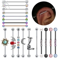 zs 1 pc bat snake shape stainless steel long industrial piercing for women men 14g cz crystal ear helix piercings jewelry 38mm