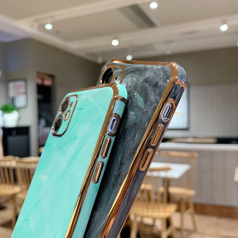 

For iPhone 12 Pro Max Case Luxury Marble Electroplated Airbag Phone Cases for iPhone 7 8 Plus XR X XS 11 Pro Max Cover Silicone