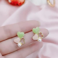 stud earrings for women colorful heart earrings korean fashion cute pearl earrings simple sweet party birthday club jewelry gift