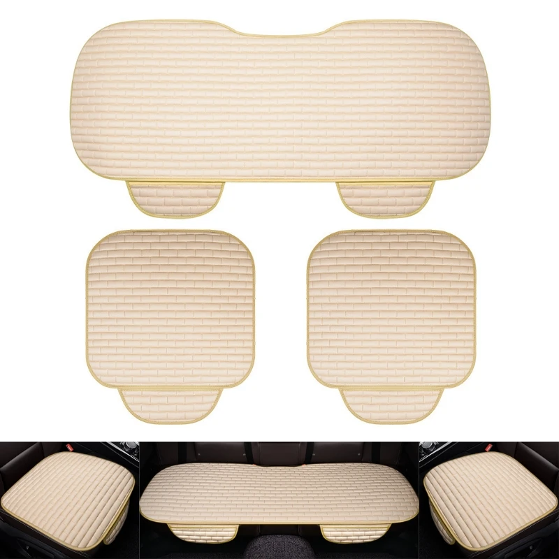

Fiber Linen Fabric Car Seat Cushion Three-Pieces Set N0HF