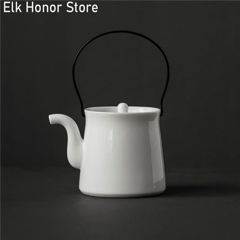

350ml Dehua White Jade Porcelain Teapot Japanese Style Mutton Fat Jade Teakettle With Strainers Household Loop-handled Teapot