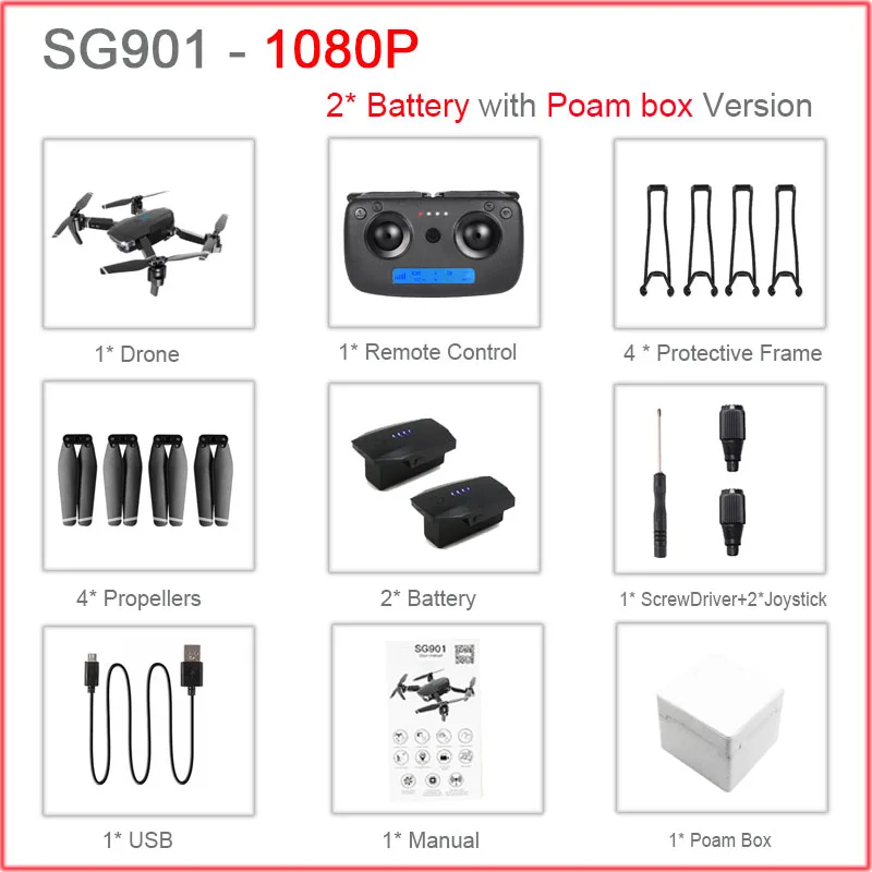 SG901 RC селфи Дрон 4k 1080P HD Двойная камера Складная следуя за мной FPV Профессиональный Дрон долгое время Летающий вертолет детские игрушки - Цвет: 2Battery1080PFoam