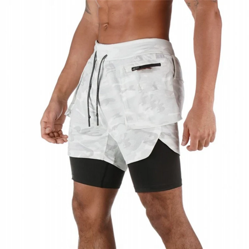 

Double Layer men's Fitness Shorts Fashion Basketball Training Pocket Lace Up Sweat Absorbent Quick Drying men's Casual Shorts