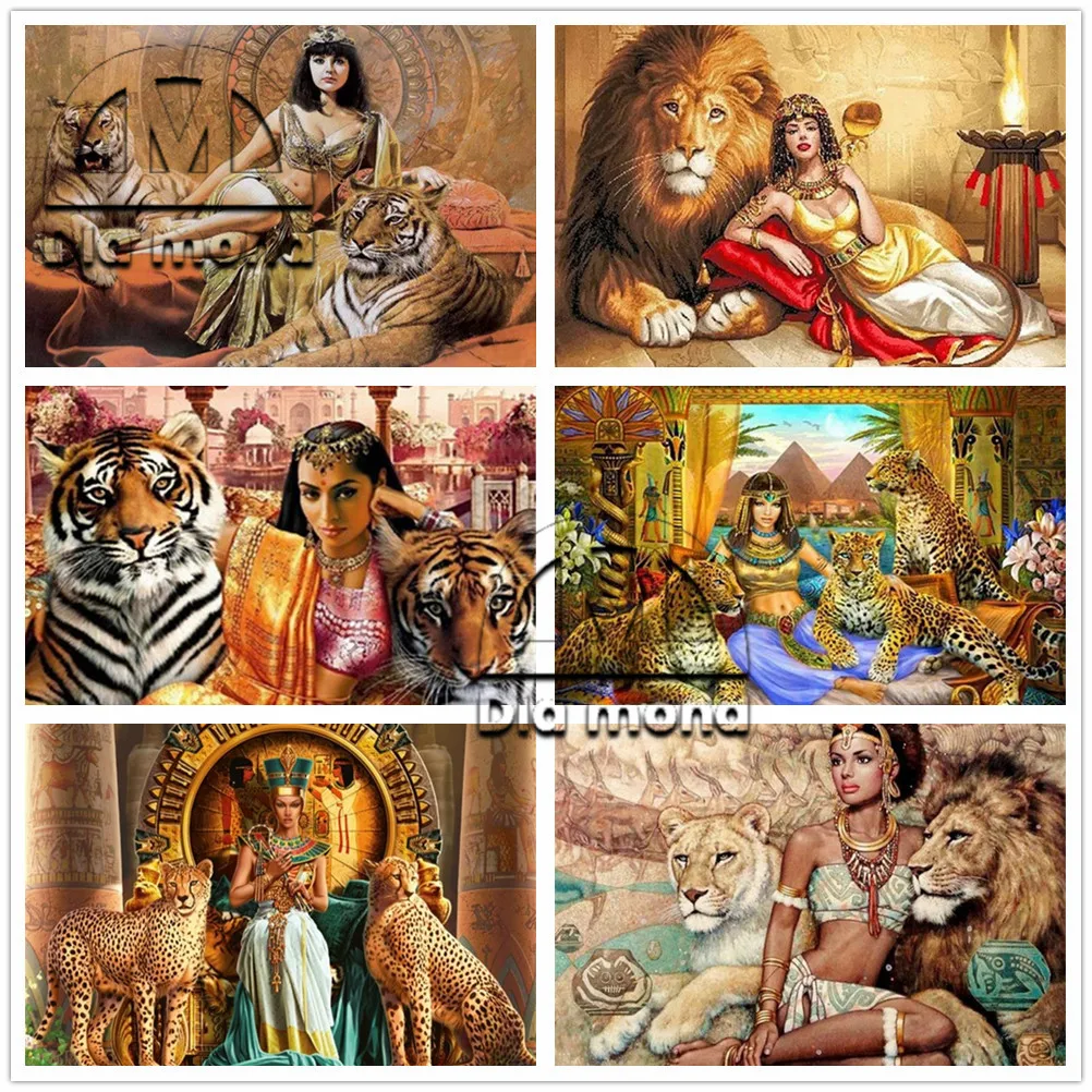 Алмазная вышивка крестиком египетская принцесса Клеопатра животные полная