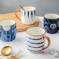 350ml japanese style hand painted ceramic mug with lid spoon breakfast mug coffee milk tea large capacity cup gift