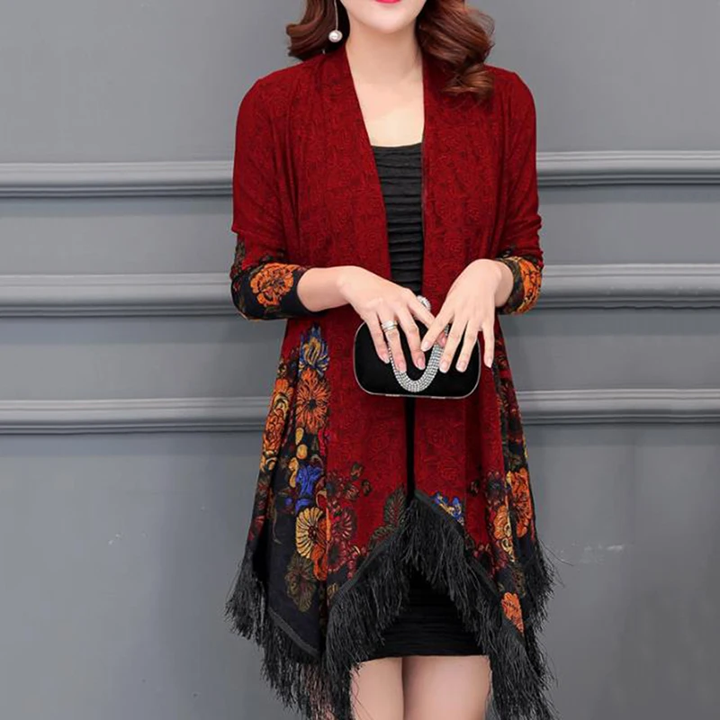 Леди Phochos Осень Новые накидки Национальный Ветер Свободный тонкий кардиган шаль