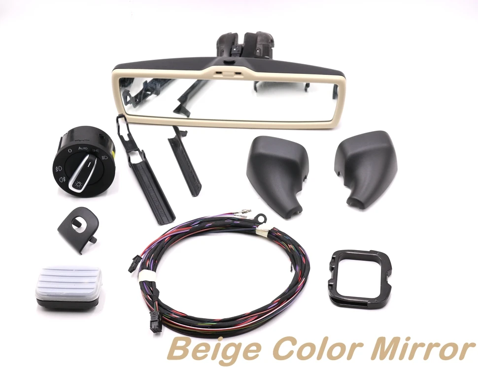 beige color mirror Автомобильный головной светильник, переключатель, светильник от дождя, датчик стеклоочистителя, антибликовое зеркало заднего вида для VW Tiguan Jetta MK5 Golf 6 MK6 - Цвет: beige color mirror