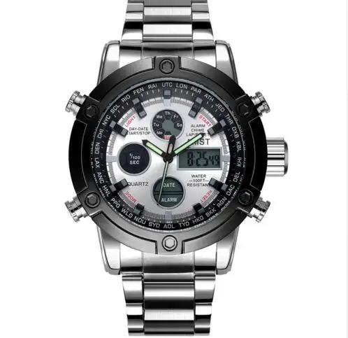 Мужские кварцевые часы с двойным механизмом водонепроницаемый спортивный