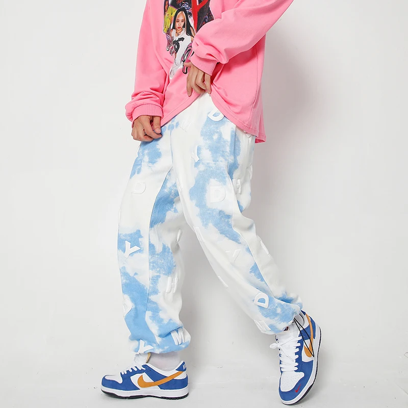 

Джинсы в стиле ретро с принтом облаков и неба, штаны из пенопласта с надписями, с эластичной талией, уличная одежда в стиле оверсайз, повседн...