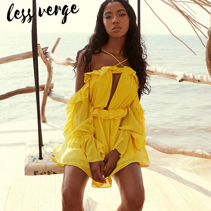 Lessverge элегантное шифоновое платье с рюшами розового цвета для женщин открытой