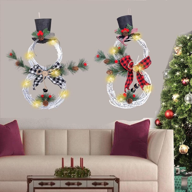 

Christmas Hang Decoration LED Lights Snowman Christmas Wreath Rattan Circle Door Home Christmas Tree Decoration