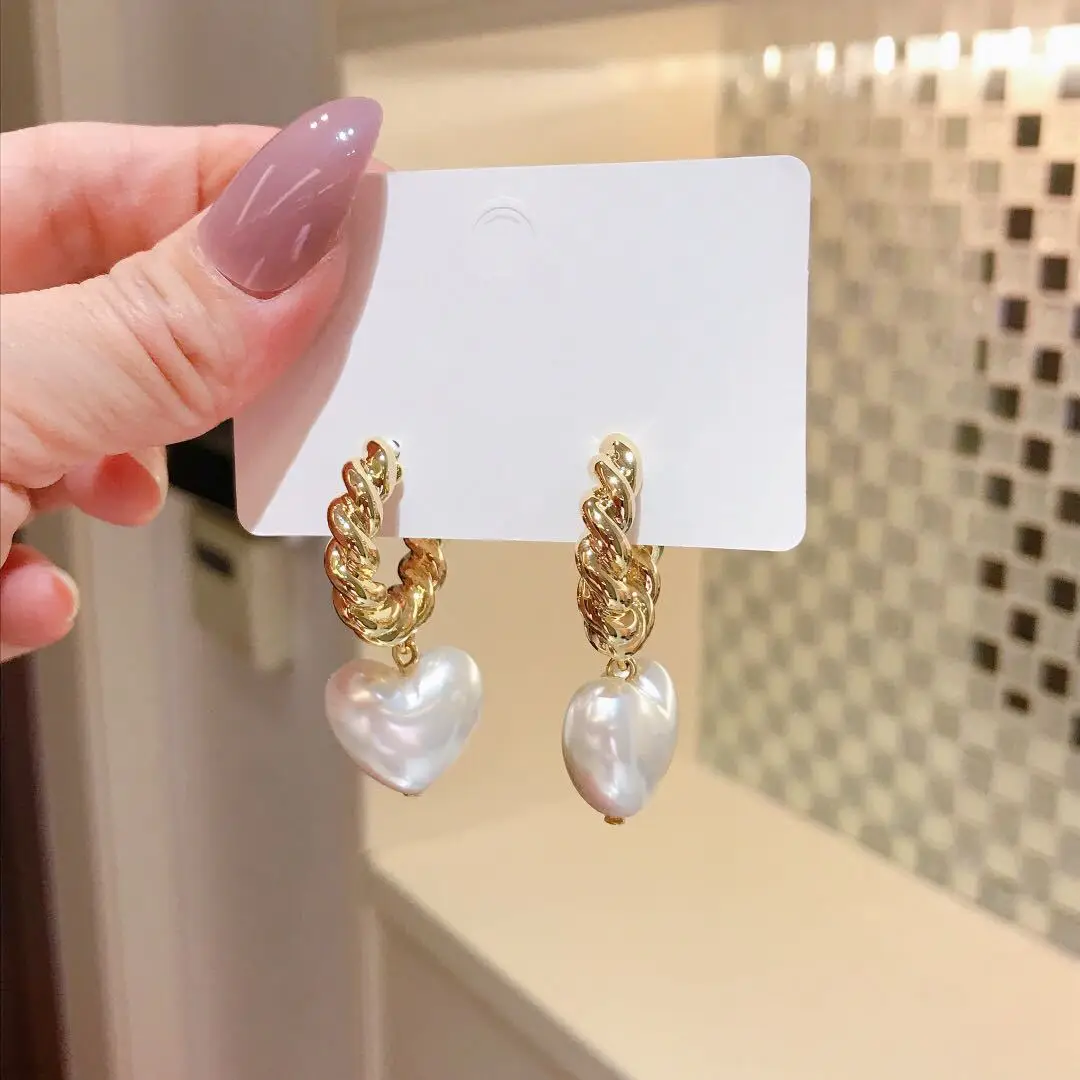 

Heart Dangle Earings Fashion Jewelry 2020 New Big Pearl Ear Rings for Women European Korean Trendy Elegant Style Luxury Design