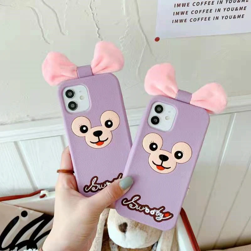 

Disney cartoon Duffy bear cute bow phone case for iPhone7/8/se/7plus/8p/xs/xsmax/xr/11pro/11promax/12/12pro/6sp girl phone cover