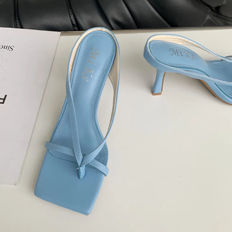 

2021 Summer Women Slipper Thin High Heel Narrow Band Ladies Sandal Casual Outdoor Beach Female Vacation Flip Flop Slides