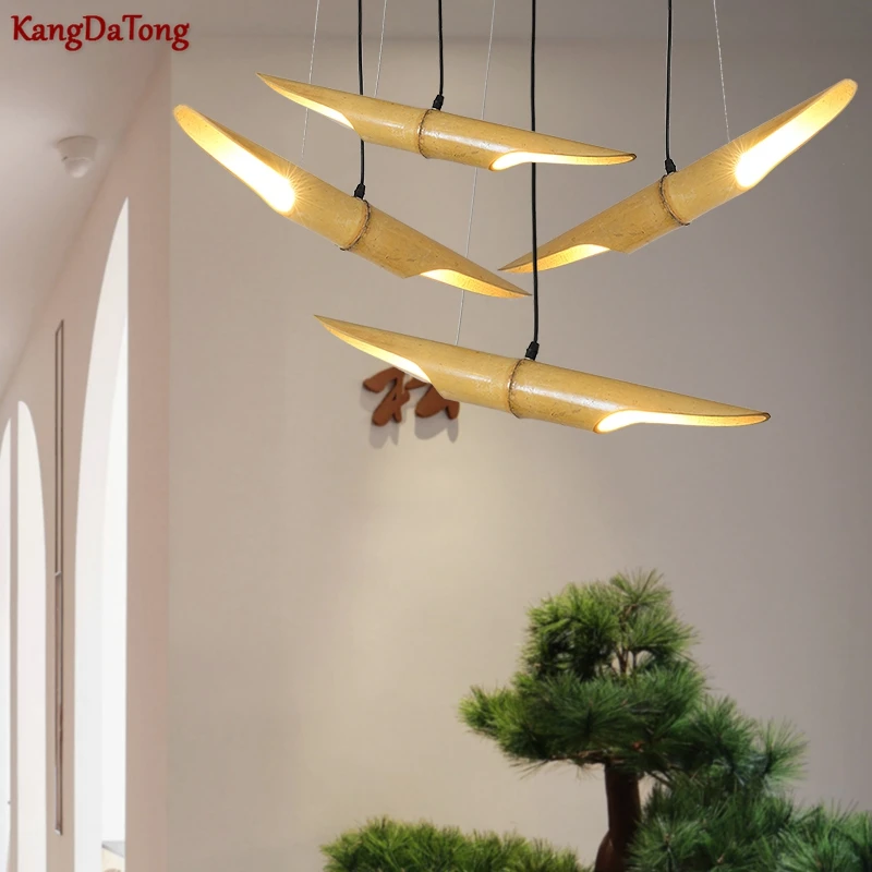 

Дизайнерская бамбуковая трубчатая светодиодная Люстра для ресторана, креативная деревянная гостиная, спальня, индивидуальная декоративна...