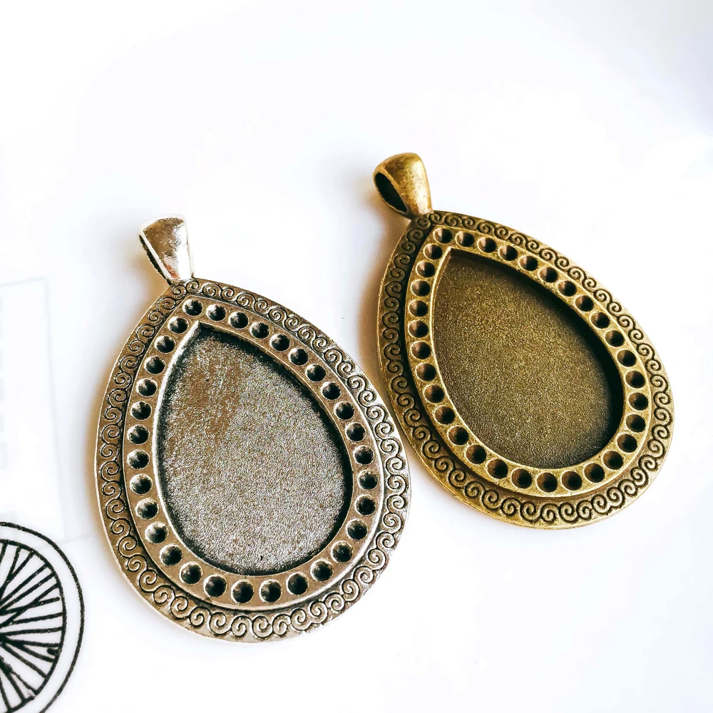 

5pcs/lot 20x30mm Necklace Pendant Setting Antique Bronze Silver Glass Cabochon Blank Base Supplies for Jewelry T330