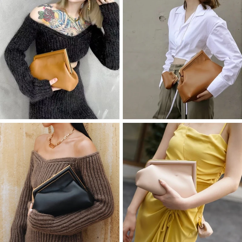 

2021 Autumn and Winter F New First Single Shoulder Fashion Fashion Crossbody Chain Women's Bag Lock Catch Hand Leather Clip Bag
