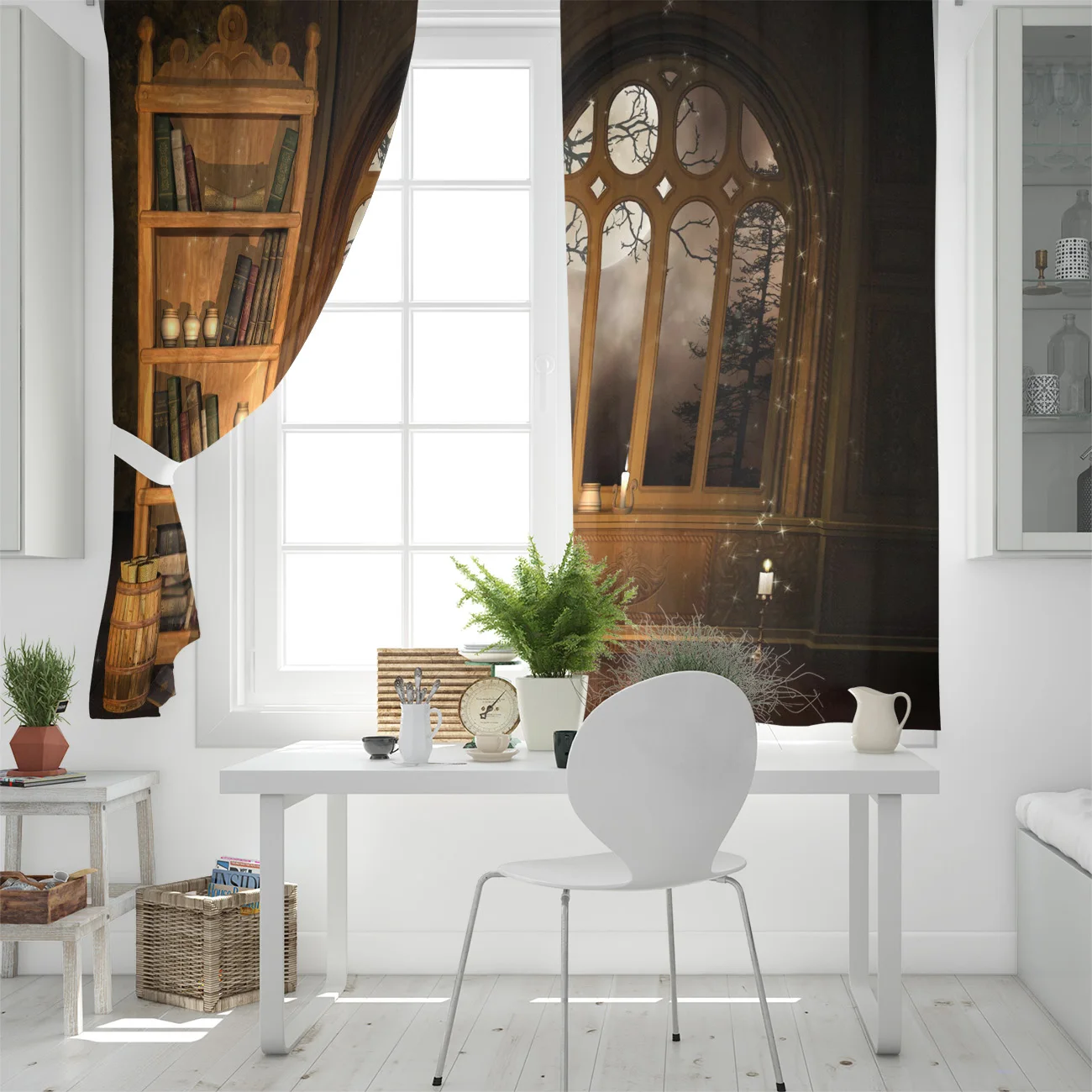 Brown Bookcase Candle Retro Style Window Curtains Living Room Boys Children Bedroom Kids Cortina Treatment Home Decor | Дом и сад